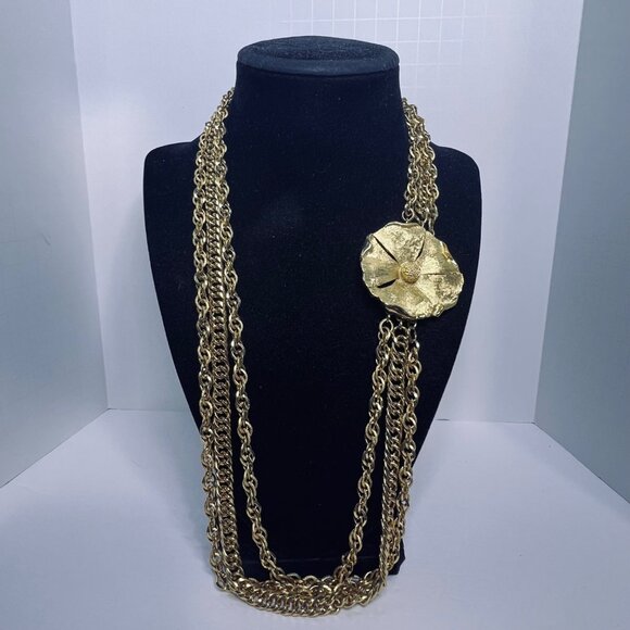 TAN Jewelry - TAN Gold Tone Chunky Triple Strand Necklace With Floral Hook Clasp (5636)